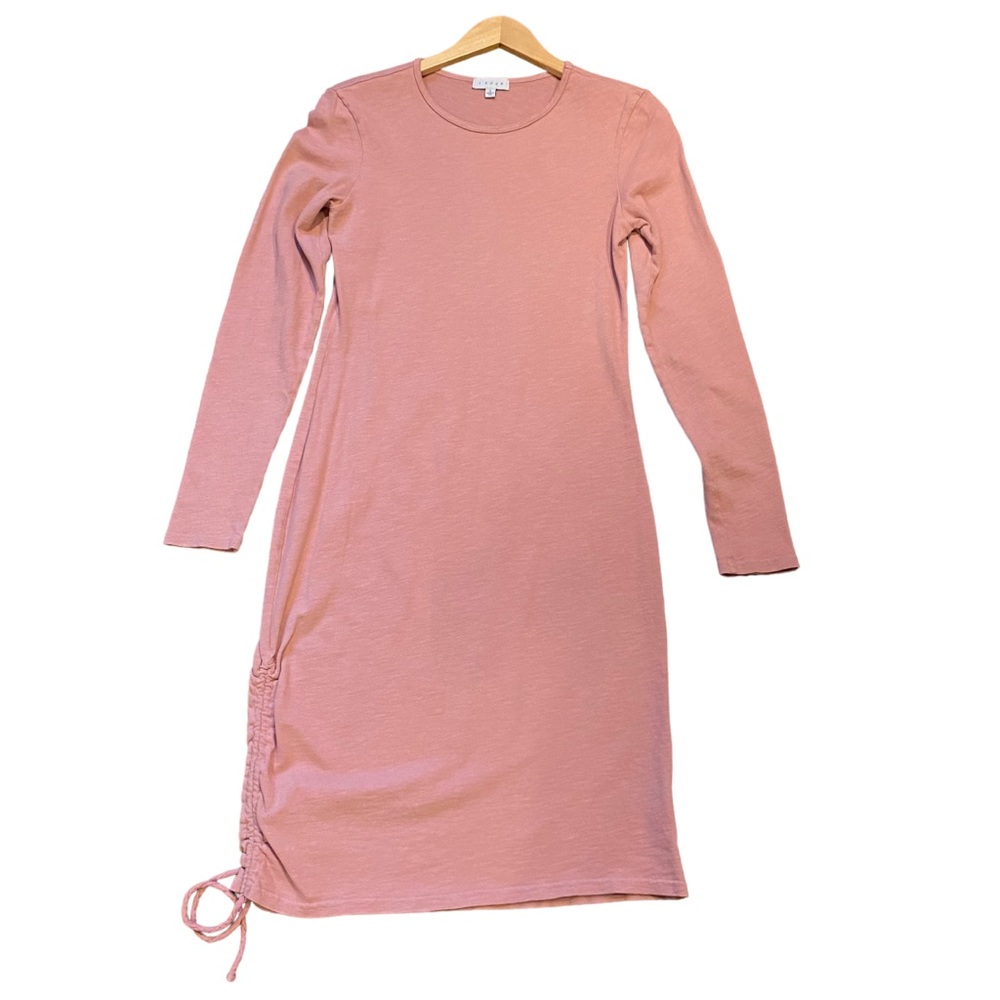 S’EDGE Pink Ling Sleeve Side Ruched Midi Dress